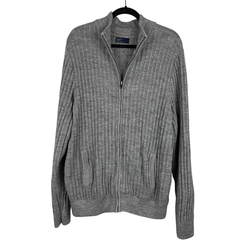 GAP Gray Cotton Knit Zip Long Sleeve Sweater Pocket XL Casual Preppy Comfy Basic